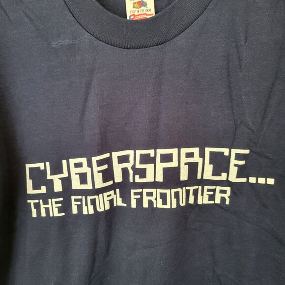 Vintage 1990s CYBERSPACE...The Final Frontier Shirt MEDIUM Navy Single Stitch A4 - Picture 3 of 6